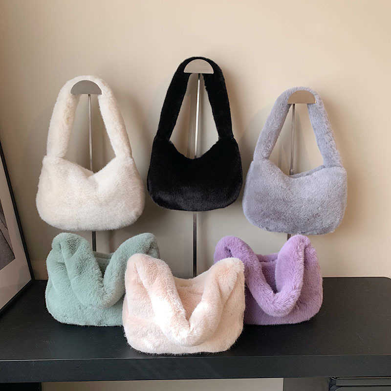 Plush Bag Women's New Fashionable Simple Short Plush Cloud Bag Versatile Western Style Large Capacity Single Shoulder Underarm Women's Bag 2