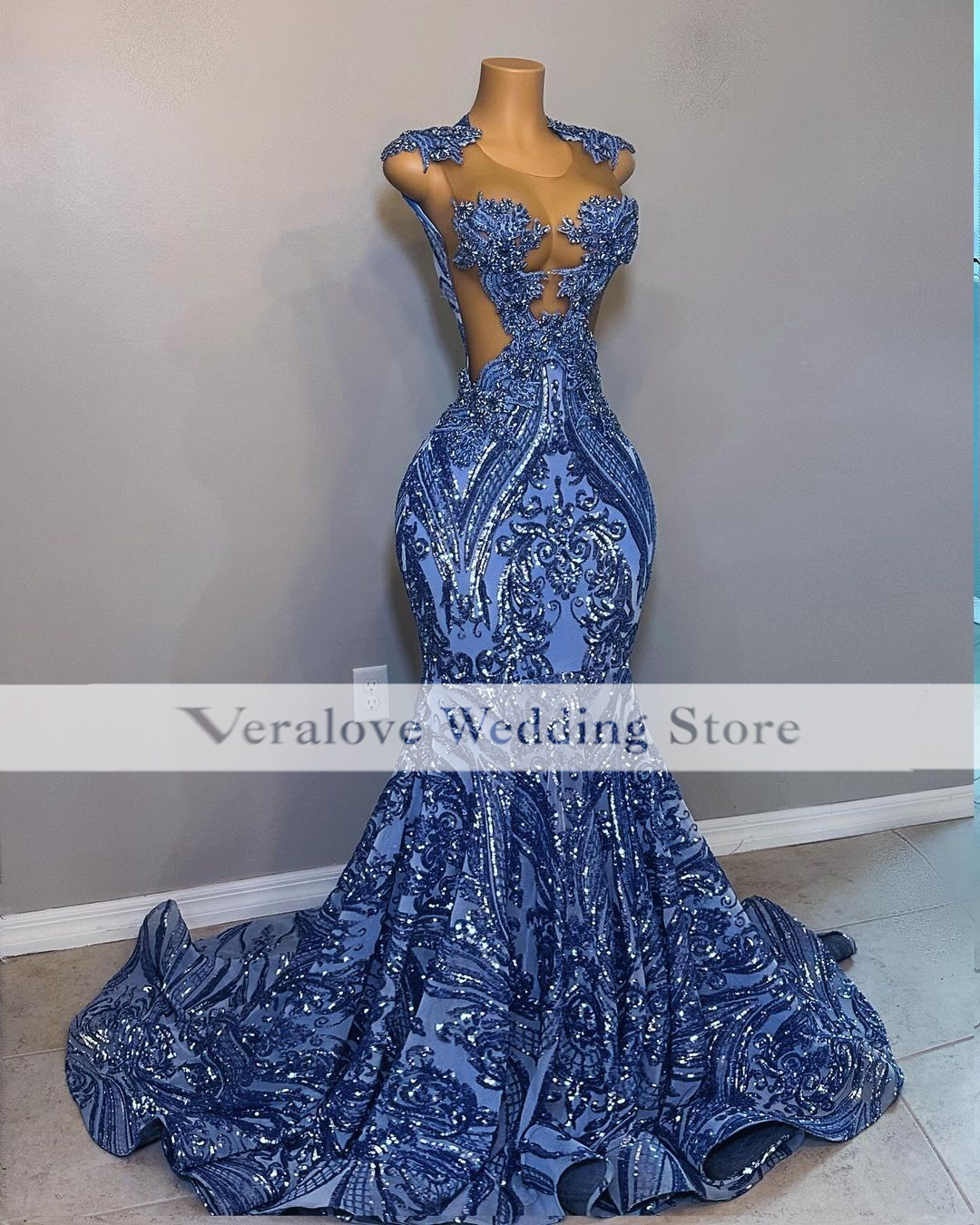 Sparkly Blue Mermaid Prom Dresses Sequins Tassel Sexy Women Gala Party Dress Vestidos De Fiesta