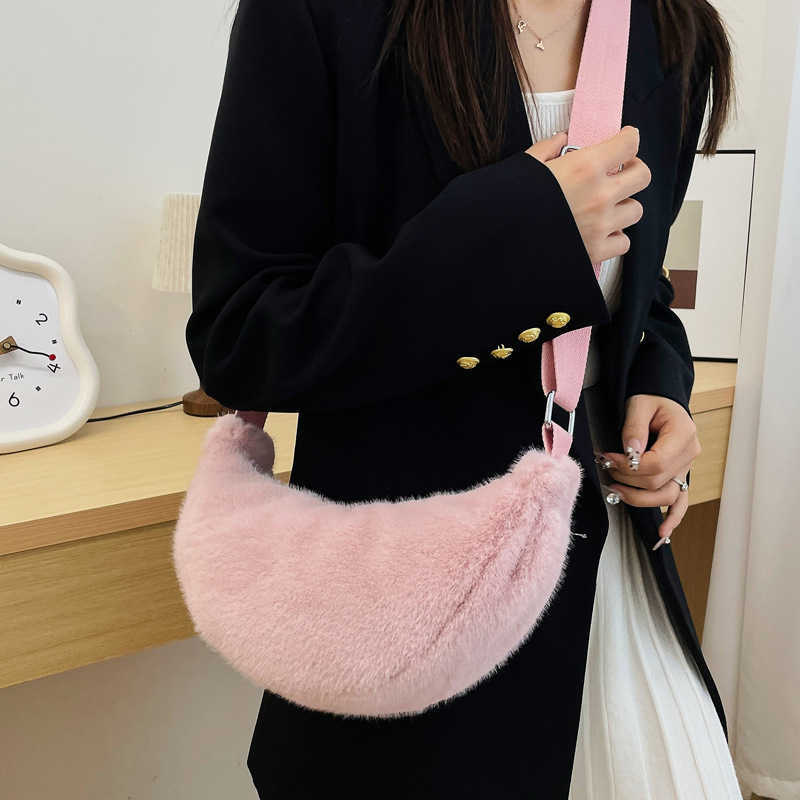 2024 Autumn/Winter New Hairy Bag Women's Casual Versatile Shoulder Bag Fashion Lightweight Crossbody Bag Plush Dumpling Bag 241120