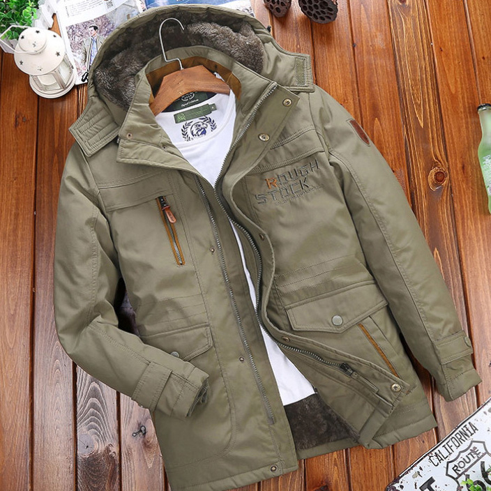 Cotton-padded men's long winter coat with wool thickened cotton-padded jacket dad winter men's coat m015