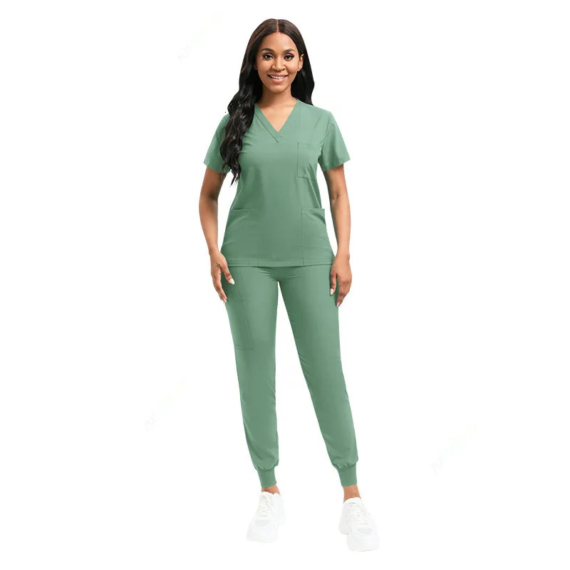 Scrubs Set Uniforms Stretch Scrub Tops With Pocket Pants Nurse Uniform Doctor Surgery Overalls Beauty Salon Workwear 240418
