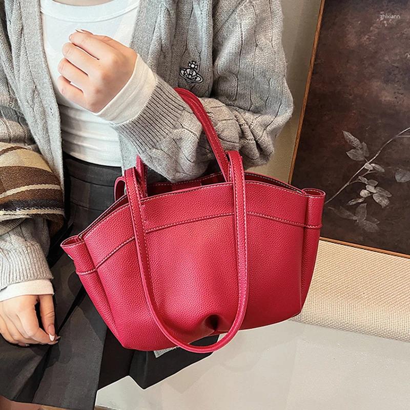 2025 NEW Drawstring Commuter Large Capacity Handbag High-grade Basket Bag Simple Versatile Brown Women's Double Straps Shoulder zhanyishengli