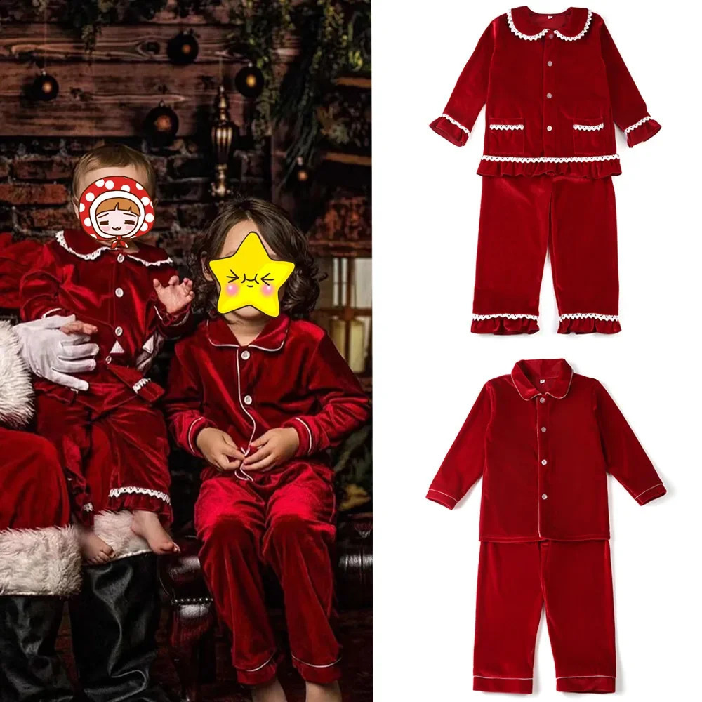 Ruffkids Kids Pyjamas Girls Boys Baby Clothes Loungewear Family Matching Pjs Red Velvet Christmas Pajamas Sets 241120