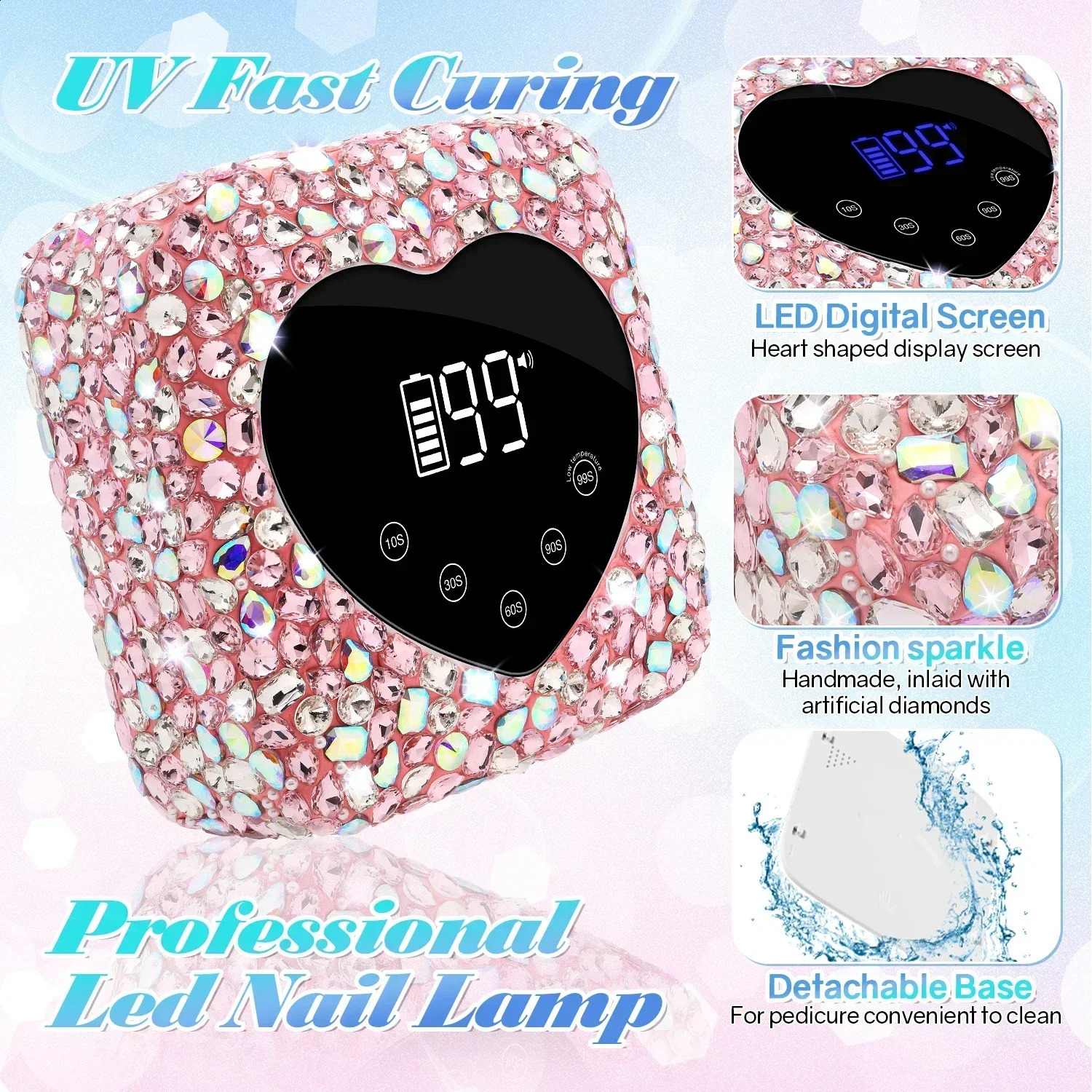 72W Cordless UV Lamp for Nails Rechargeable 30 LEDs Nail Dryer with 5 Timer Settings UV Light Cabin for Manicure Nail Tools 241119