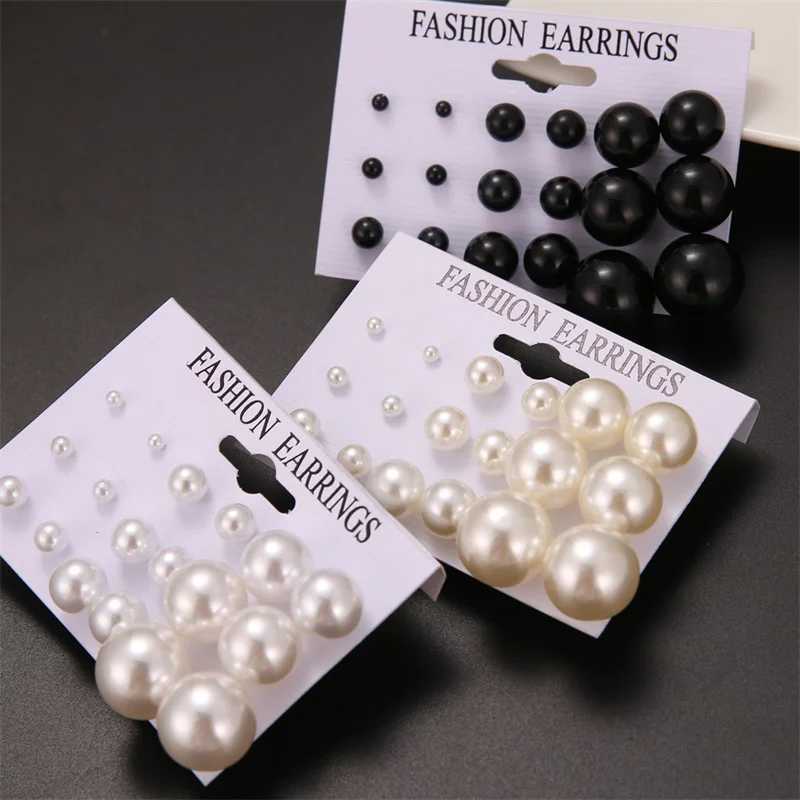 Korean Style White Pearl Earrings Set For Women Fashion Jewelry 2020 Brincos mix Ball Stud Earrings Wholesale 9 Pairs/setX241119