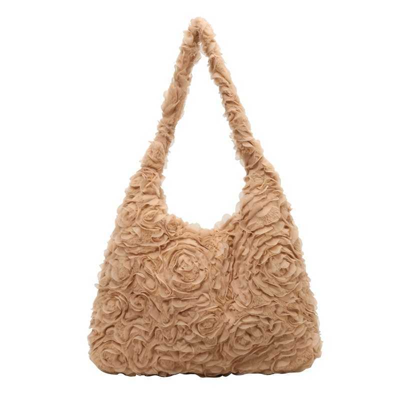 2024 New Women's Bag Small Fragrant Style Three Dimensional Flower Hair Bag Small Korean Edition Fashion Large Capacity Single Shoulder Tote Bag 