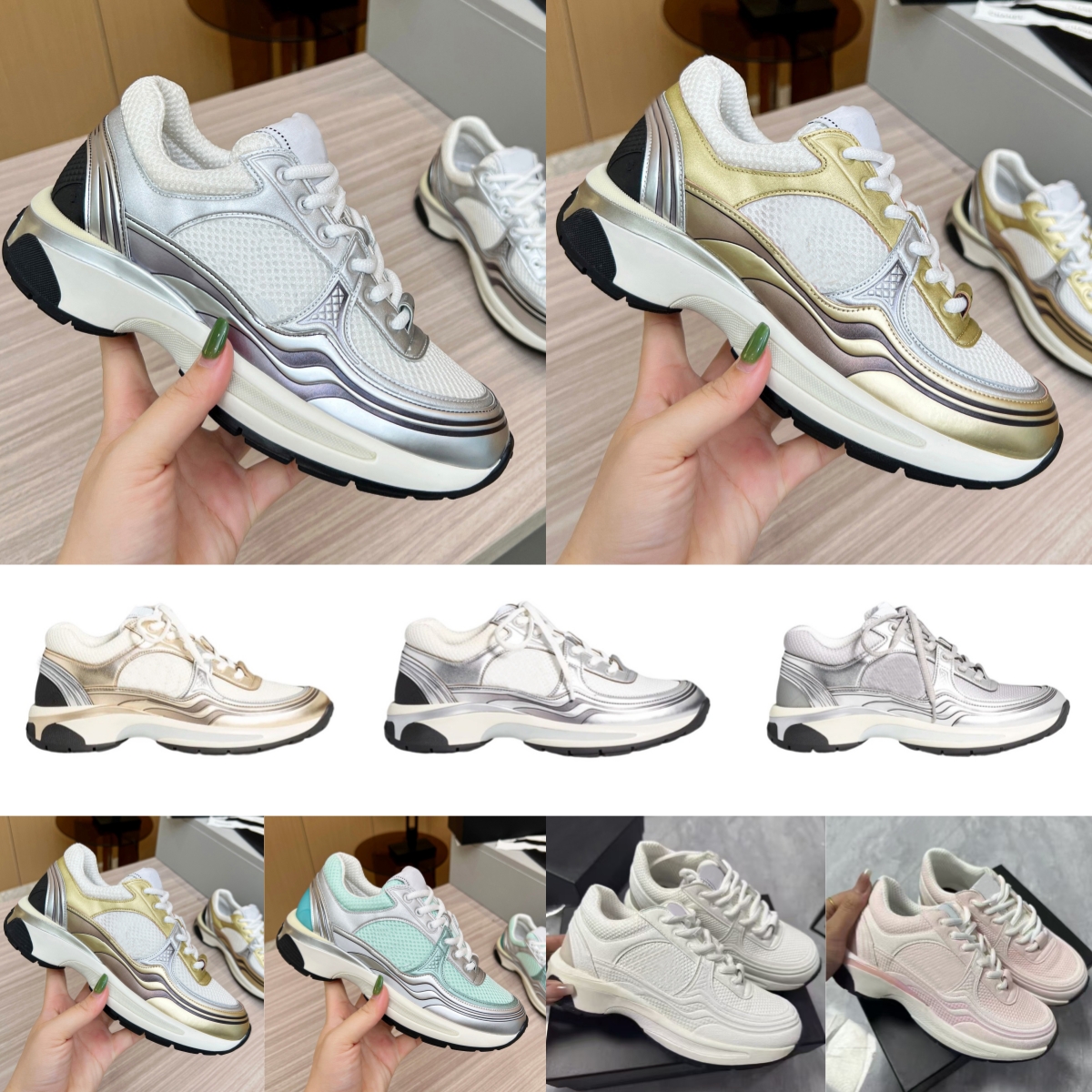 Femmes Casual Chaussures Luxury Designer Sneaker Vintage Fashion Calfskin S TARD SILVER BLANC ROSE BLACE GREEN GOLD PLATformE TRAPAGNE DES SAUTLA