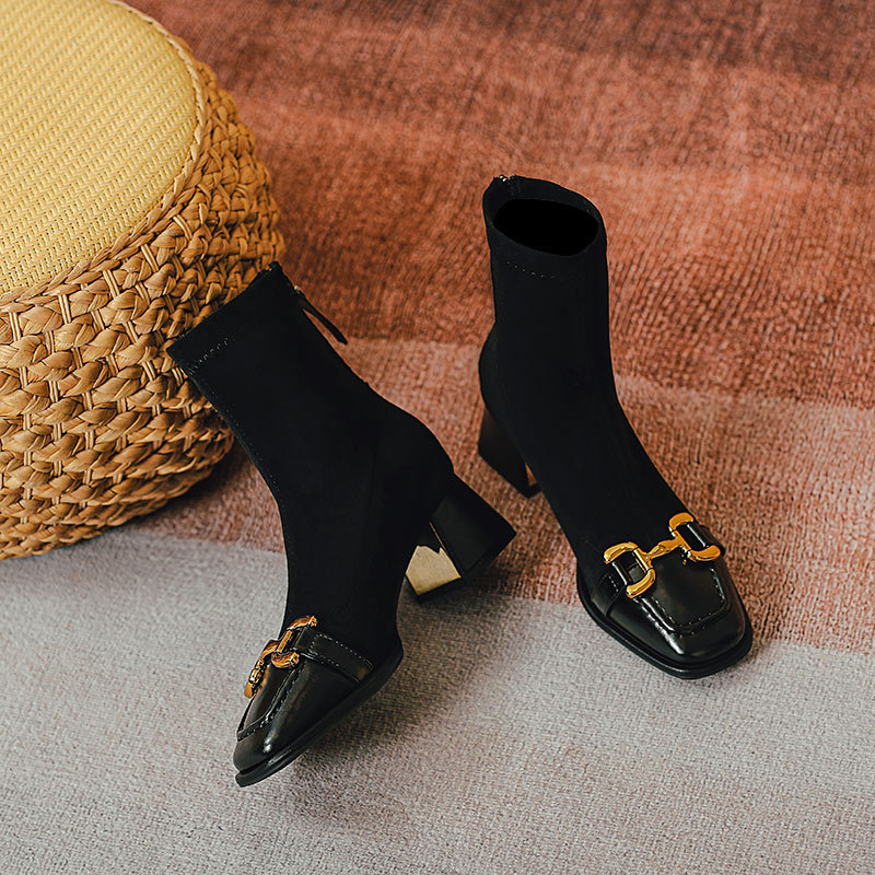HOT SALES Autumn/Winter Women Sheep Suade Round Toe Square Mid-Heel Ankle Boots Tassel Zipper Fashion Office Ladies Shoes EU36-39