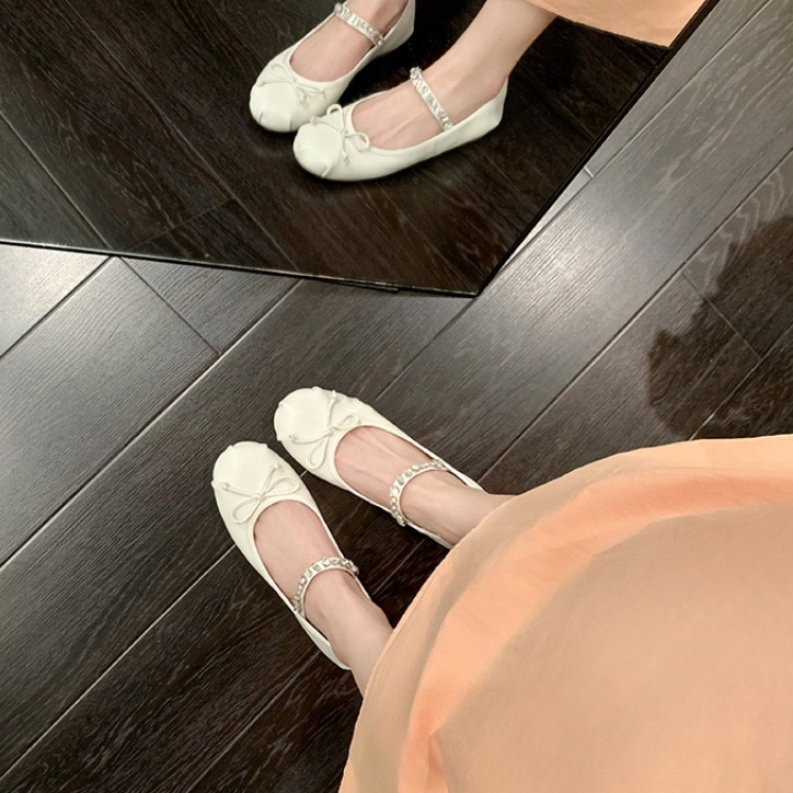 New Bg Female Footwear Ladies Mary Janes Designer Fashion Butterfly-Knot Crystal Shallow Women Ballet Flats Shoes df3e