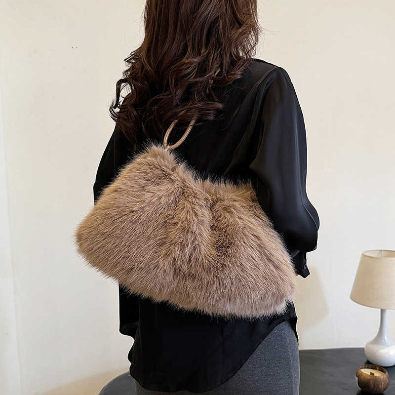 2024 new imitation rabbit fur bag, women's fashionable and versatile armpit bag, casual hand-held shoulder bag, small fragrant style plush bag 24