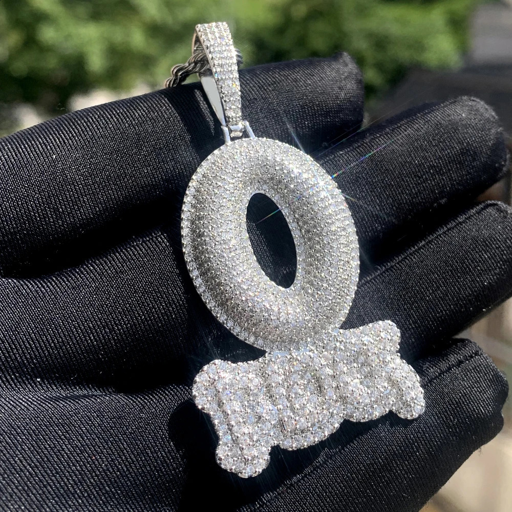 Iced Out Letter O Block Pendant Bling Cubic Zirconia Micro Pave Cz Paved Hip Hop Men Boy Rope Chain Jewelry 241120