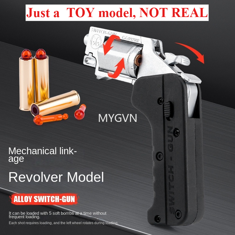 Alloy Revolver Lifecard Toy Gun Pistol Foldable Soft Bullet Shell Ejection Blaster Launcher for Boys Adults New Year Gifts Toys