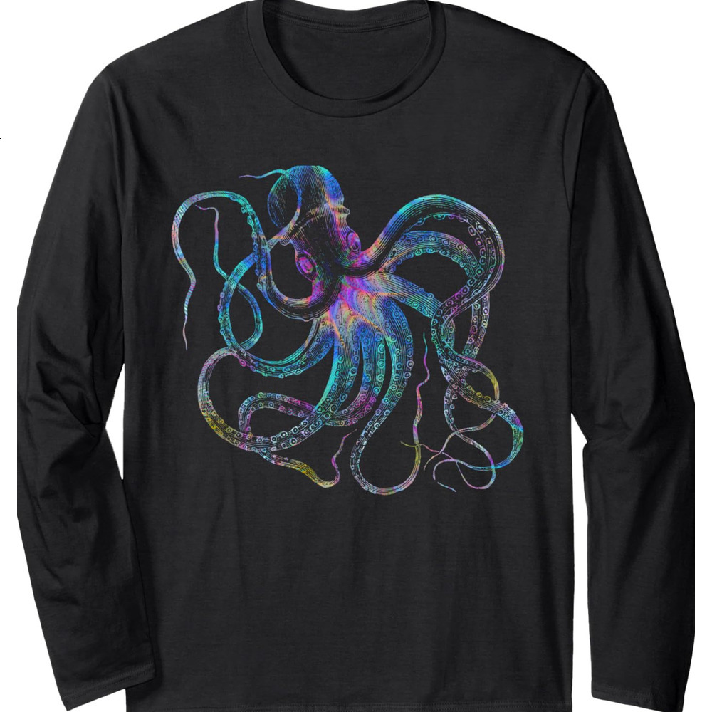 Long Sleeve Shirts for Men sweatshirt Psychedelic Octopus Gift - Trippy Surreal Kraken Sea Monster Long Sleeve Tee Streetwear Casual tops clothes