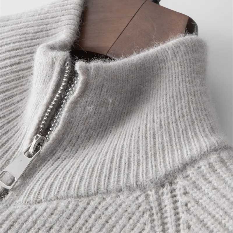 Mens cashmere knitted cardigan half neck zipper jacket wool autumn slim fit thick sweater mens jacket X241119
