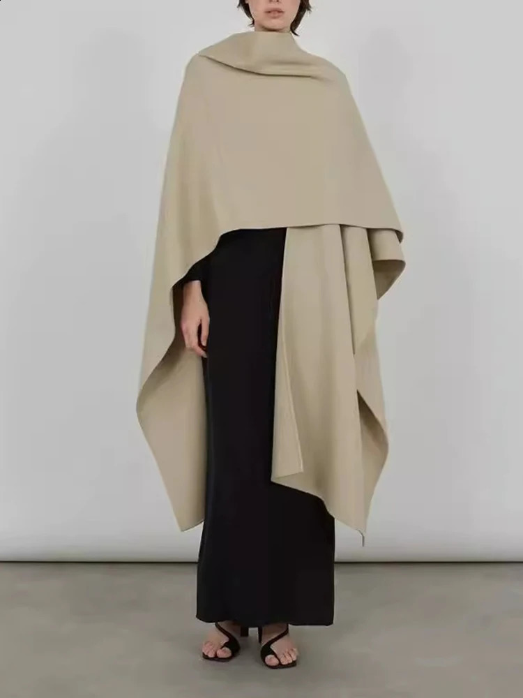 BZVW Fashion Cloak Woolen Coat Womens Autumn Solid Color Long Minimalism Irregular Coats Temperament Female 25Z1028 241119