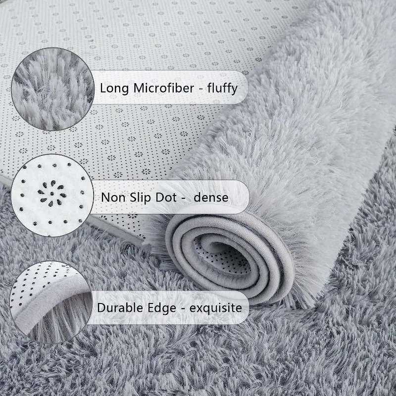 MiRcle Sweet Grey Fluffy Plush Suitable for Bedroom Living Room Christmas High Pile Floor Mat Anti slip Easy to Clean Carpet 1120bj H260226