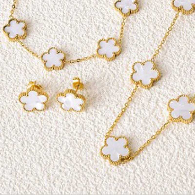 Bracelet Necklace Womens double-sided three leaf stainless steel jewelry earrings necklaces bracelets factory five flower Mothers Day souvenirs H24111