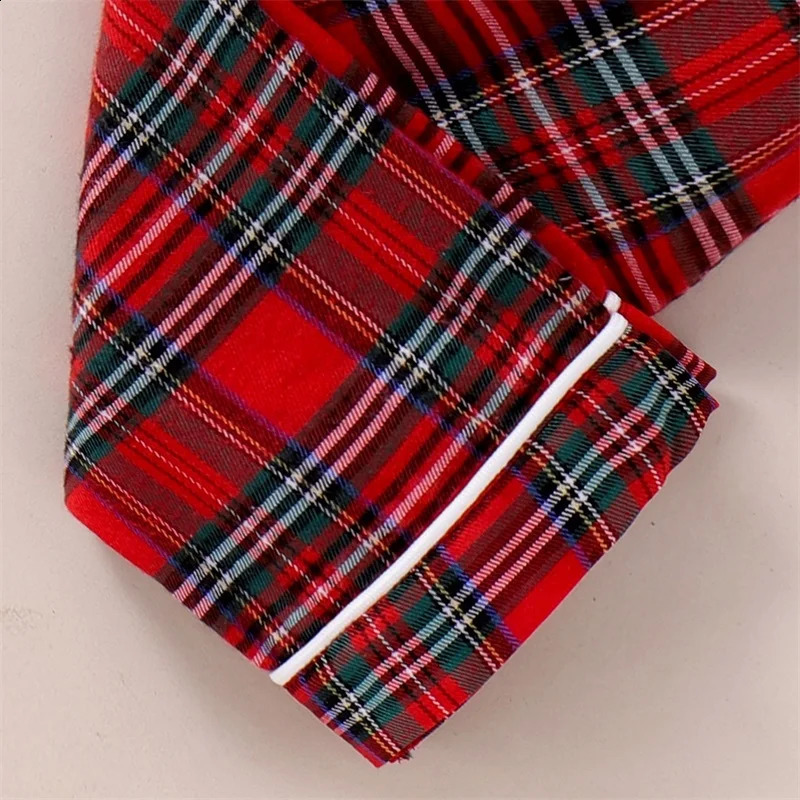 2025 Kids Girls Christmas Pajamas Sets Red Plaid Long Sleeve Turn Down Collar Shirts Tops with Elastic Waist Pants Sleepwear 241120