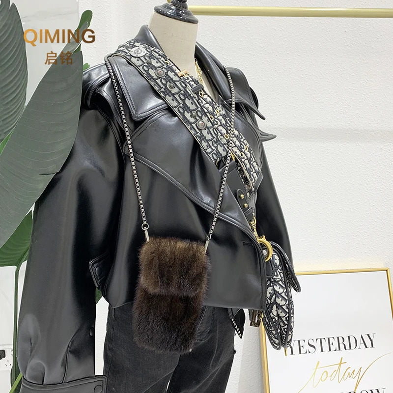 DHXJ 100% Real Mink Fur Crossbody Bags For Women Autumn Winter Plush Purses and Handbags Female Phone Shoulder Bag Wallet 241128