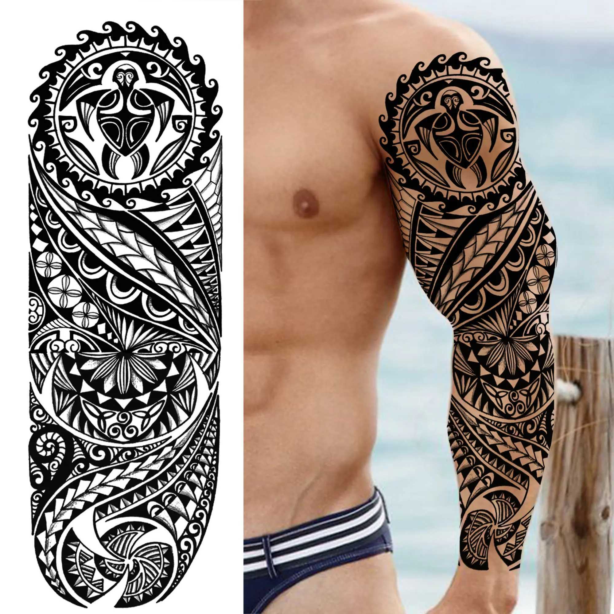 Compass Robot Arm Temporary Tattoos Sleeve For Men Women Realistic Fake Skull Angel Full Arm Tatoos Maori Totem Tattoo StickerXJ241120