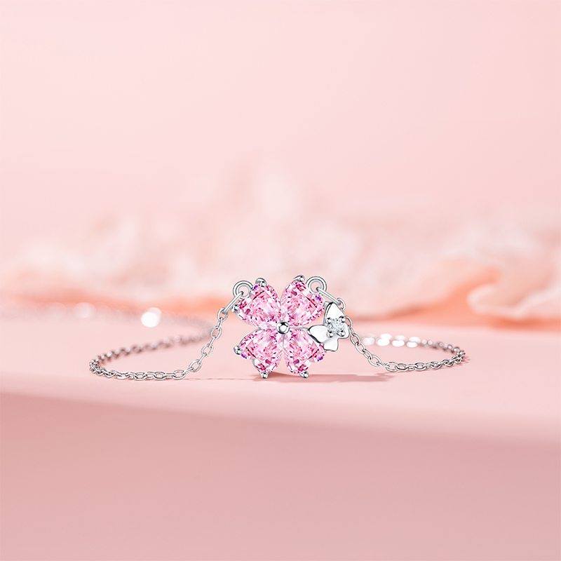 Chic Female Necklace Featuring a Pink Zircon Blossom Pendant - Sleek Stainless Steel Locket Ideal for Commute