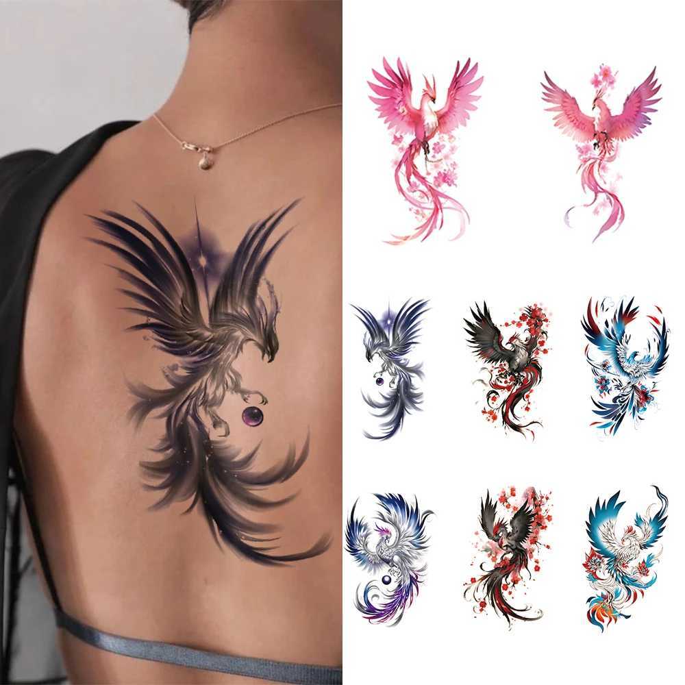 4 Plum Phoenix Totem Waterproof Temporary Tattoo Stickers Flower Flying Bird Body Art Arm Back Sleeve Fake Tattoo WomenXJ25414