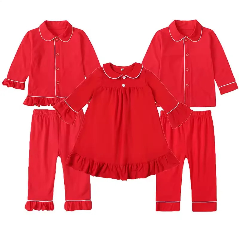 Mudbala Kids Red Christmas Cotton Knit Pajamas Set Classic Sibling Matching Infant Baby Boys And Girls Pyjamas 241120