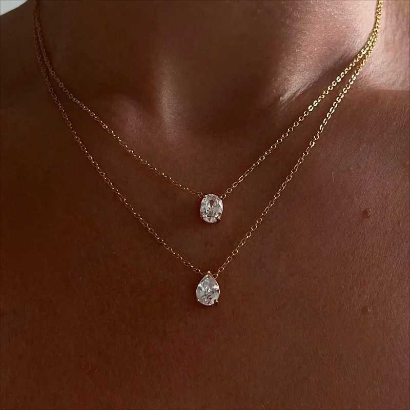 18K gold droplet oval laboratory diamond necklace party wedding pendant necklace mens anniversary jewelry gift W241120