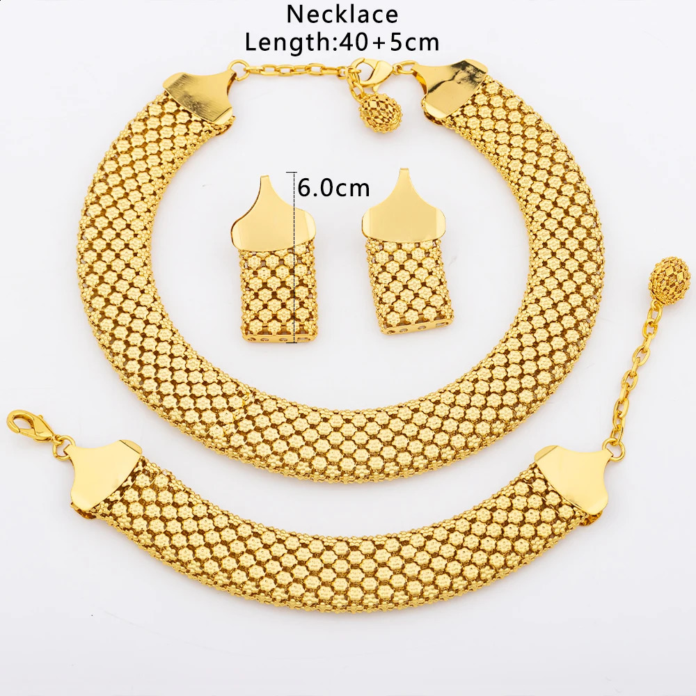 Jewelry Set for Women Chunky Necklace Earrings Dubai Gold Plated Bracelet African Fashion 3Pcs Jewelry for Punk Party Wedding 241120