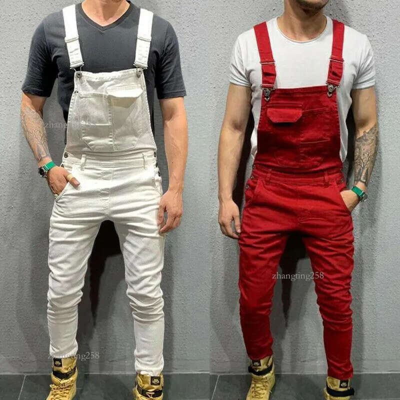 Oversize Fashion Men's Ripped Jeans Jumpsuits Shorts Summer Hi Street Distressed Denim Bib Overalls For Man Suspender Pants1