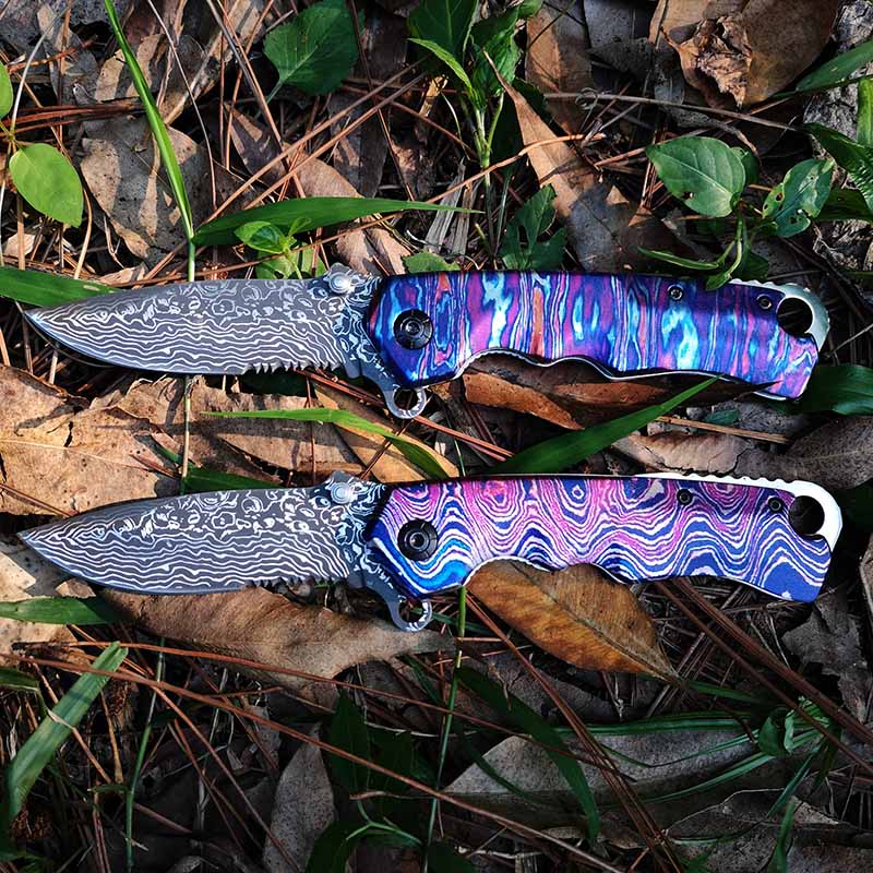 Tacticfal Folding Blade Knife,Prime Quality Knife,Damascus Blade 3D Rainbow Handle,Good for Collection and Outdoor Survival Hunting Camping Hiking HEA