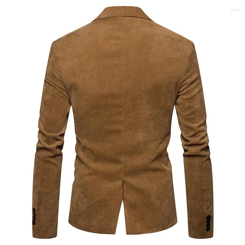 Men's Suits Spring And Autumn Fashion Corduroy Slim Single Button Suit Jacket Casual Spell Color Small Young Man B4