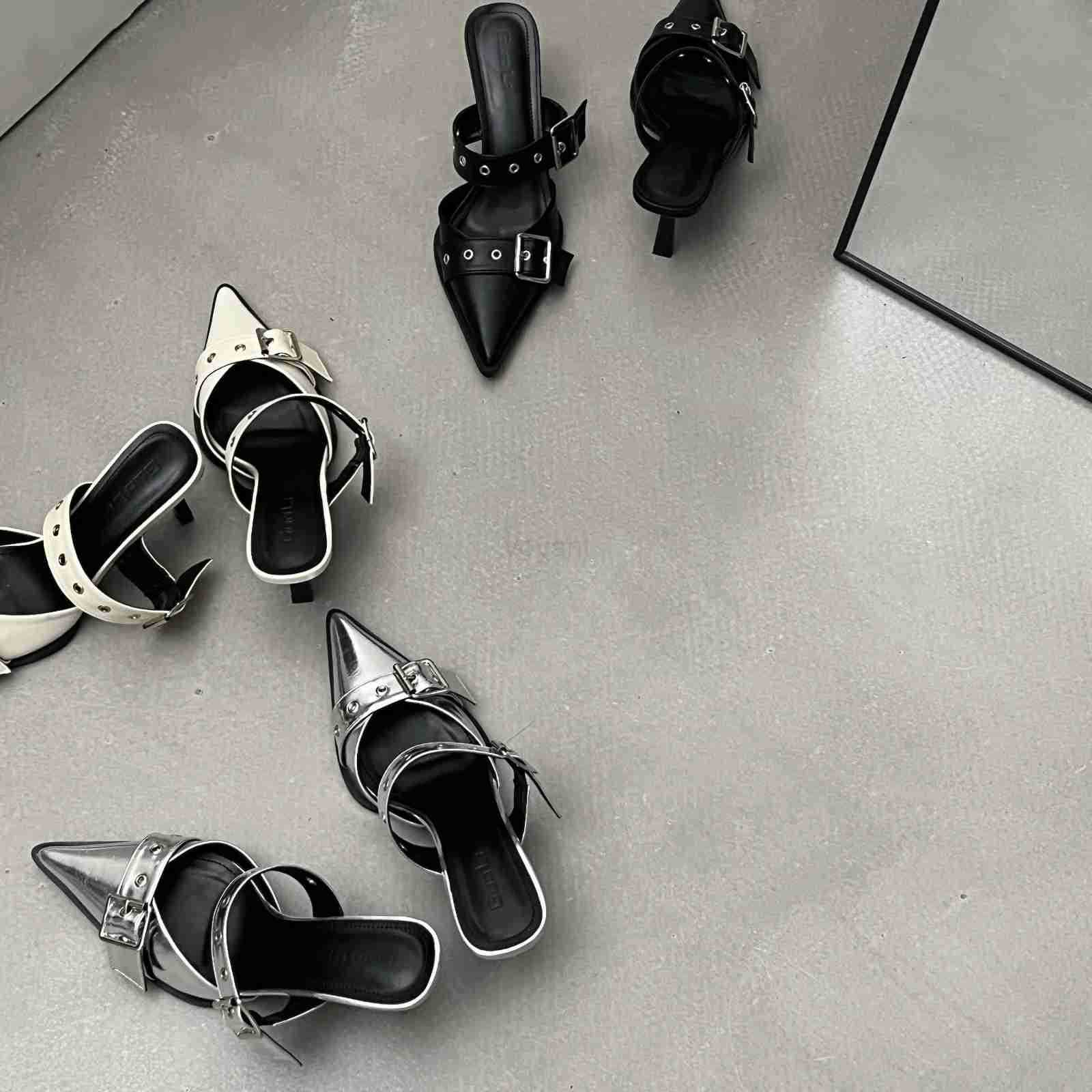 NEW Summer Pointed Belt Buckle Thin Heel Belt Buckle Single Shoes Wens Baotou Sier Back Empty High-heeled Sandals Z250304