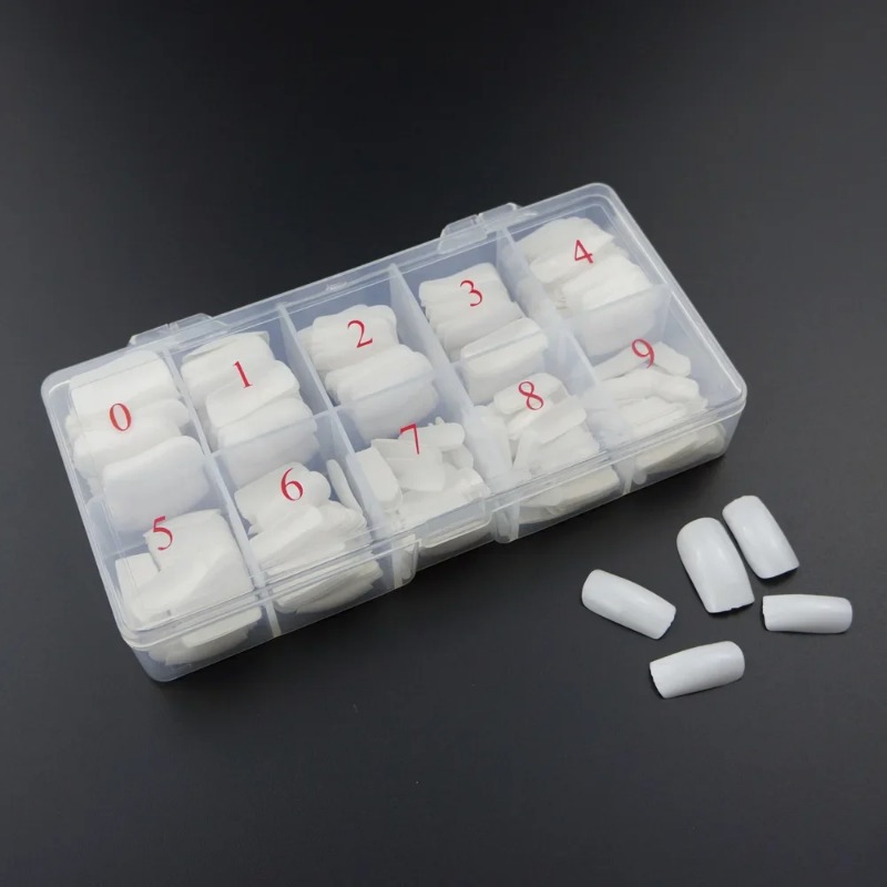500pcs/Box Acrylic Nail Tips Fake Nails With Design Transparent Nail Capsules Artificial Half Cover French Manicure False Nails