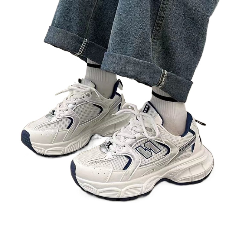 Spring and Autumn Ins Style Casual Lace-up Thick-soled Sports Shoes 2024new Letter Brand Design Breathable Mesh Skateboard Shoes