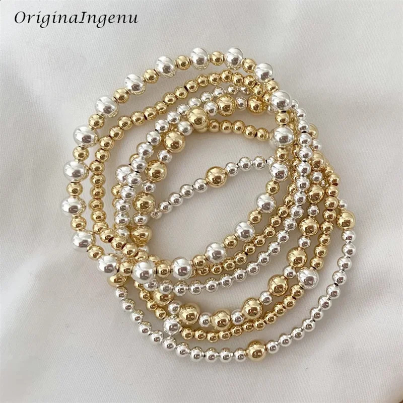 Gold and Silver Bracelet Elastic Bead Bracelet 14K Gold Filled Jewelry Waterproof Jewelry Silver Bead Bracelet 241119