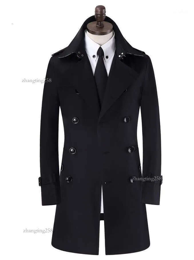 Men's Trench Coats Khaki Black Beige Double Breasted Mens Man Long Coat Men Clothes Slim Fit Cotton Overcoat Plus1
