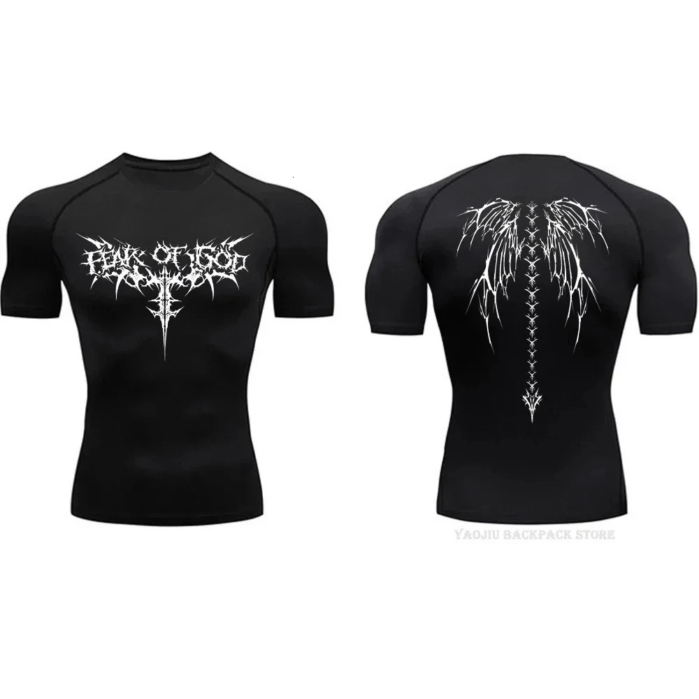 Mens Compression Shirt Anime Print Gym Sport Quick Dry Gym TShirts Fitness Athletic Undershirts Elasticity Tops Tee Summer Male 240419