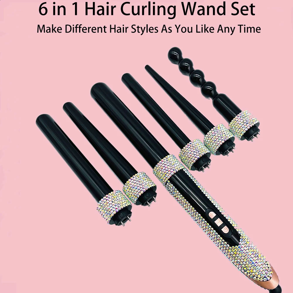 Iron 6 In 1 Dia Curling Wand Set Interchangeable Ceramic Barrels Hair Curler Rizador Pelo Modelador De Cachos Krulta 241119