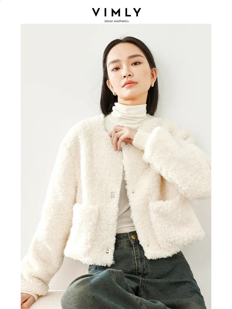 Cropped Faux Fur Winter Jacket For Women, Thick Warm Fluffy Apricot Overcoat