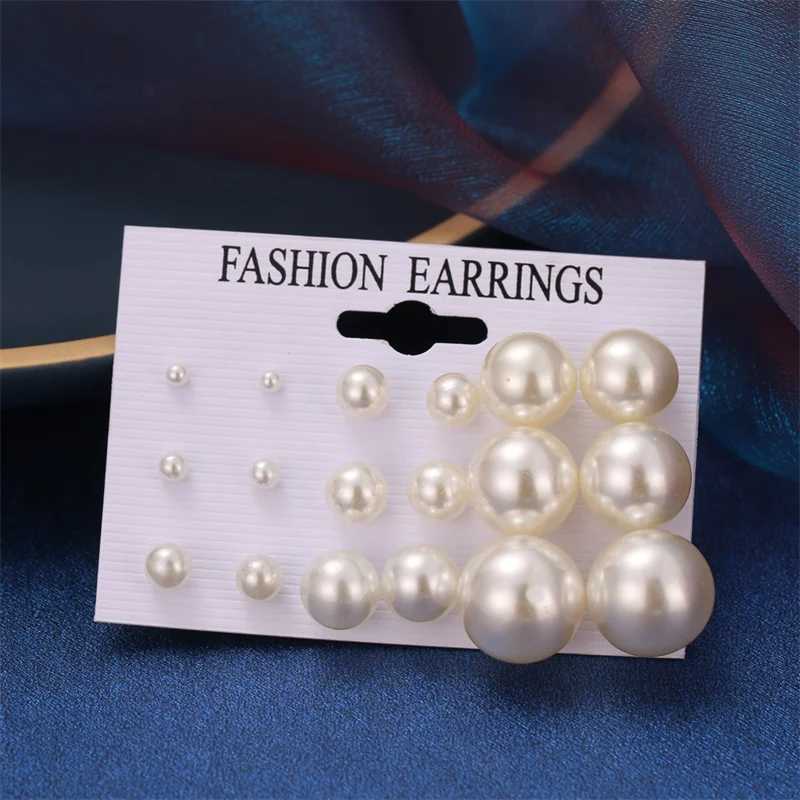 Korean Style White Pearl Earrings Set For Women Fashion Jewelry 2020 Brincos mix Ball Stud Earrings Wholesale 9 Pairs/setX241119