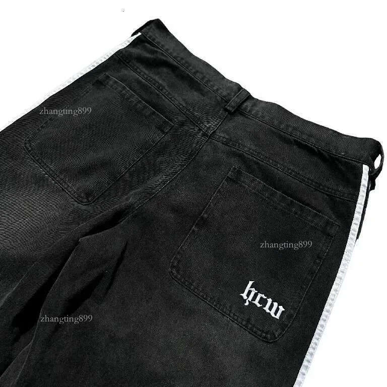 Baggy Jeans Harajuku Goth Y2k Designer Jeans for Men Black Striped New Hip Hop Embroidered Wide Leg Denim Pants High Street Streetwear