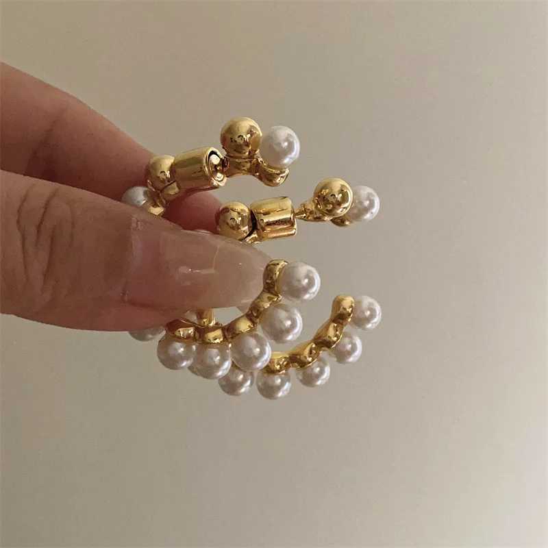 C Shape Metal Pearl Earrings European American Style Personalized Fashion Stud Earrings Ladies Girls Travel Wedding AccessoriesX241119