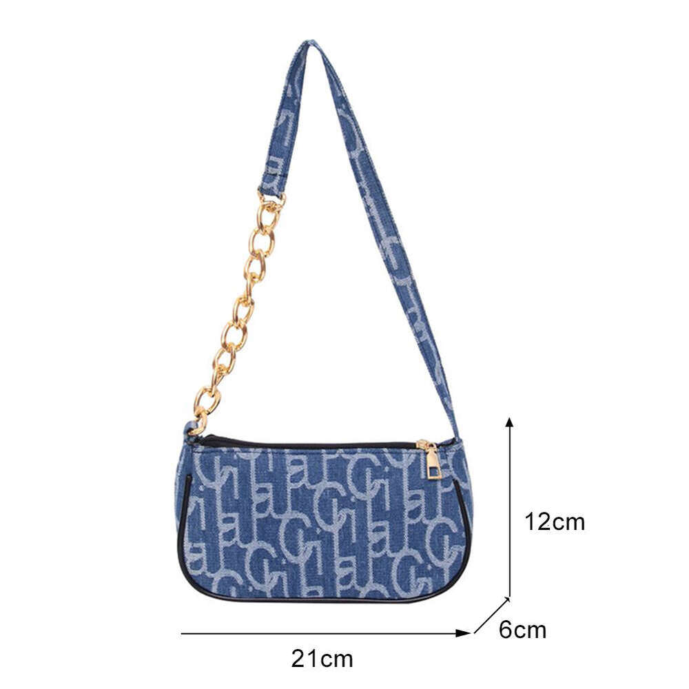 Fashion Women Letters Printing Denim Purse Handbag Vintage Shoulder Underarm Bag