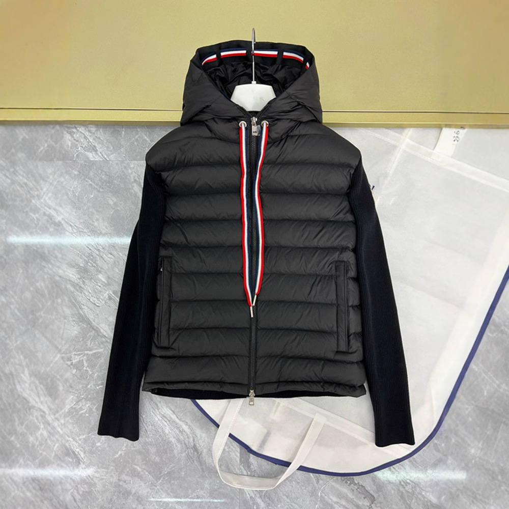 Men's Spliced Urious Designer Coat, Stand Up Collar Hooded Knitted Down Jacket, Lightweight Casual Sweater