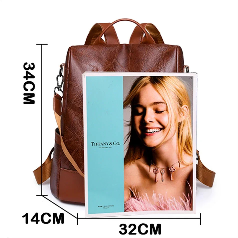 College Women Backpack Soft Leather Vintage Packbag Female Travel Back Pack School Bags for Teenage Girls Shoulder Bag y241115
