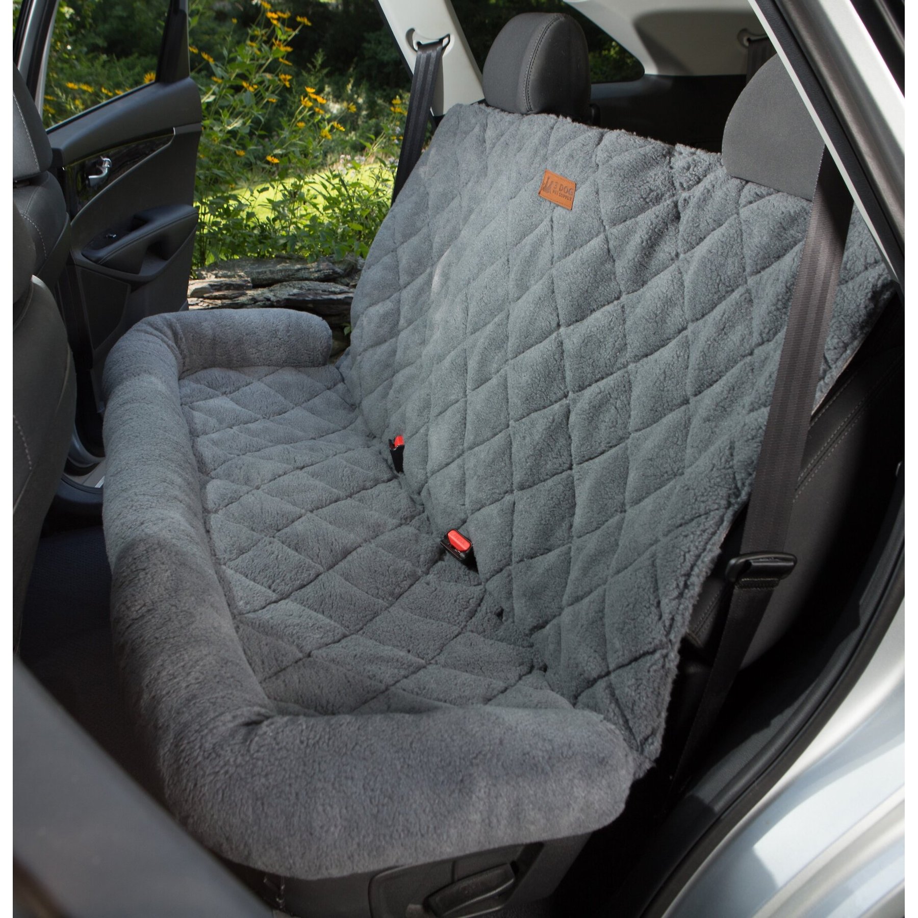 3 Dog Pet Supply Shearling Bolster Dog Car Seat Protector, Large, Gray