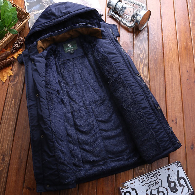 Cotton-padded men's long winter coat with wool thickened cotton-padded jacket dad winter men's coat m015