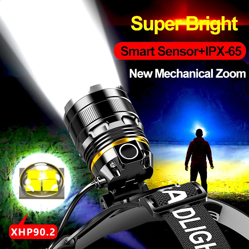 1000000LM LED Headlamp Sensor XHP90.2 Headlight with Built-in Battery Flashlight USB Rechargeable Head Lamp Torch Light Lantern 241119