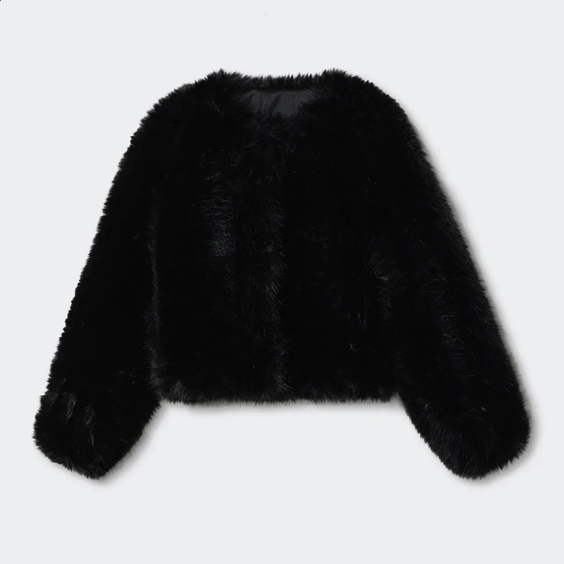Ins Fashion Black Warm Cozy Cropped Faux Fur Coat Women Winter Chic Girls Street Y Short Jacket 241120